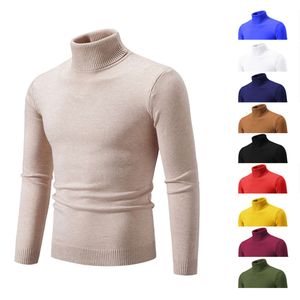 Мужской свитер 2023, зимний новый простой однотонный модный мужской повседневный свитер с высоким воротом и подкладкой