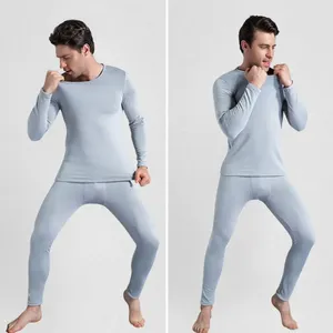 Homens sleepwear homens macio top calças definir roupa interior térmica inverno quente grosso velo forrado elástico manga longa u slim