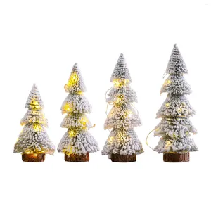 Juldekorationer mini Xmas -träd med LED -lampor Vinter romantisk prydnad snö flockad för inomhushem