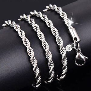 YHAMNI 100% Original 925 Silver Necklace Women Men Gift Jewelry 3mm 16 18 20 22 24 26 28 30 inch Rope Chain Necklace YN893017