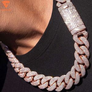 Anpassad stor halsband 23mm 25mm SLIVER ROSE GOLD PLATED VVS Moissanite Miami Cuban Liink Chain Hip-Hop Halsband för M