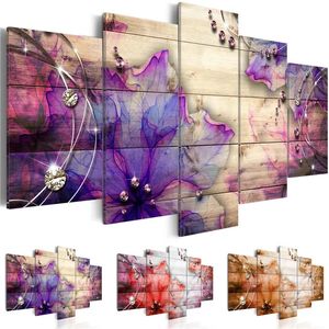 Paintings 5Pcs Modern Painting Canvas Abstract Diamond Flowers Wooden Background Wall Art Picture Home Decoration Living Room Poster 231205