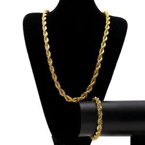 2pcs set Mens 14k Gold Silver Cuban Link Chains Necklaces and Hip Hop Fashion Jewelry Bracelets205s