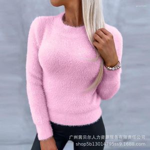Женские свитера 2023, осенне-зимняя одежда, однотонный плюшевый топ, повседневный, стильный и удобный, универсальный