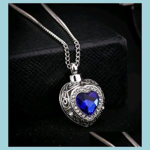 Colares Pingente Azul Gem Urna Medalhão Coração Pingente Colar Cristal Oceano Amor Corações Cinzas Cremação Jóias Drop Delivery Jóias N Dhnvp