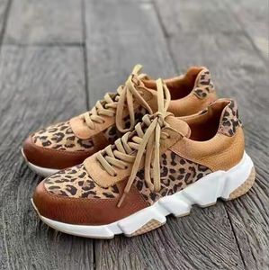Round Toe Low-top Leopard Wedge Shoes for Women's Size 42 Lace Up Socofy Casual Sports Shoes Women Platform Sneakers