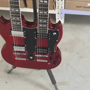 2024 Double Neck Eph Brand Electric Guitar in Red Color 12+6 Strings Free Ship