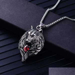 Anhänger Halsketten Wolf Kopf Halskette Für Männer Frauen Anhänger Erkek Kolye Biker Cool Schmuck Tier Charme Großhandel Vintage Punk Geschenk Dro Dhvwl