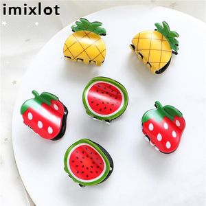 Hårklämmor Barrettes Imixlot 5 Styles Söta mini Strawberry Pineapple Banana Watermelon Akryl Kids Hårtillbehör Girls Jewel256m