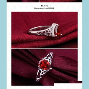 Pierścień Pierścienia Pierścienia dla kobiet Cubic Cirronia Chiny Hurtowa kryształ czerwony sier diamentowy kamień szlachetny upuszczenie biżuterii dhexn