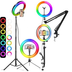 Selfie Lights 26cm Selfie Ring Light RGB Fill LED RingLight Selfie Lamp Pography Lighting With Mobile Holder Tripod Stand For Video 231204