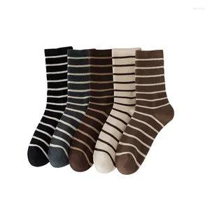 Women Socks 5Pairs Striped Women's Mid-tube High Elastic Long Stockings Spring och Autumn Trendy Versatile Student