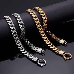 KN81576-K Högkvalitativ rostfritt stål Silverguld Cuban Curb Chain Link Halsband 11mm bred 50 cm 20 '' Lenght Full CR299C