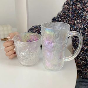 Wine Glasses Mug Glacier Pattern Glass Cup with Handle Ins Cups Frosted Gradient Colorful Drinking Childrens Drinkware Bottle Water 231205