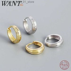 Stud Wantme 925 Sterling Silver Minimalist Fashion Charm Line Hoop Earrings For Women Hip Hop Men Rock Huggies smycken Tillbehör Q231205