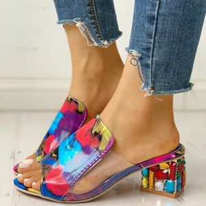 Sandals Rhinestones Sandals Women Square Heels Summer Sandals Peep Toe Ladies Multi Colors Wedge Shoes Sandalias De Verano Para Mujer 231204