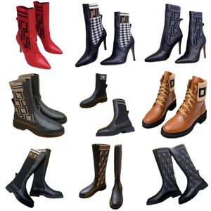 Boots letter brand high heels women's knitted fashion boots classic vintage ankle boots pointed toe half boots genuine leather designer boots luxury stiletto heels