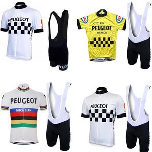 Molteni Peugeot New Man White Yellow Vintage Cycling Jersey Set Short Sleeve Cycling Clothing Riding Clothes Suit Bike Wear Shor2047