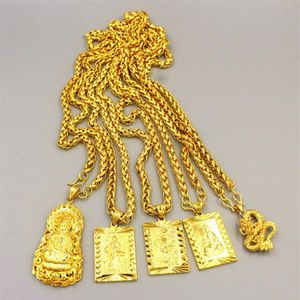 Överdrivna långa kedjor 24k guldbrett halsband för män smycken stora guld halsband Buddha kinesisk drake totem halsband för män y1222576