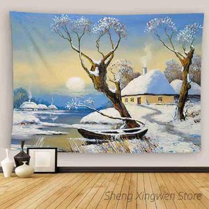 Cobertores árvores cobertas de neve dos desenhos animados tapeçaria floresta decoração casa estrelado estrelas quarto arte da parede pendurado tapete