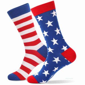 Herrensocken, Strumpfwaren, Herren-Frühling und Herbst, verdicktes Paar, amerikanische Flagge, Unabhängigkeitstag, gestreifte Sport-Fußballsocken, Tzw7