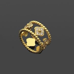 Pierścienia para podwójna koniczyna pełna diamentowy otwartym pierścieniem Kalejdoskop pusty kwiat czteroletnie 18-karatowy złoty motyl niebieski turkus2922