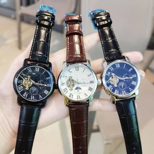 Marke Designer Herren Mode Mechanische Automatische Uhr Lederband Daydate Mond Phase Bewegung Armbanduhren für Männer Weihnachtsgeschenk