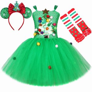 Abiti da ragazza Albero di Natale Tutu Abiti Abiti per ragazze Elfo verde Natale Festa di Natale Costume Vestiti per bambini Tulle Abiti da principessa per bambini 231204