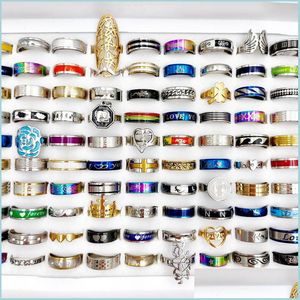 Band Rings Fashion Mix 10Pcs/Lot Style Stainless Steel Ring Good Metal Titanium Band Rings Siery/Black/Golden Men Wedding Jewelry Gift Dhpfw