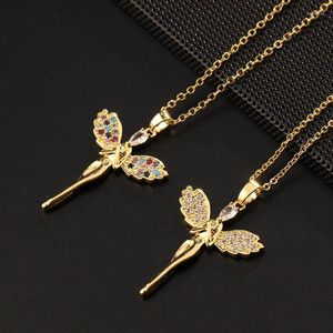 Colares de pingente colar para mulheres 18k banhado a ouro conjunto de garra com cristal colorido zircão anjo clássico personalizado moda jóias