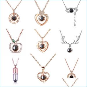 Pendant Necklaces Round Heart Pendant Necklace For Women With Unique Projection Function 100 Language I Love You Necklaces Jewelry Gif Dh9Ya