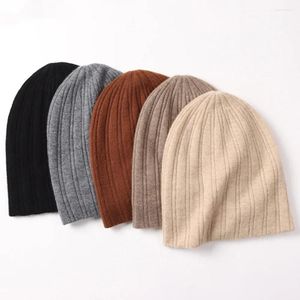 Berets Naizaiga 100 Cashmere Striped Double-layer Warm Breathable Knitted Black Gray Beige Women Winter Hat ASKM63