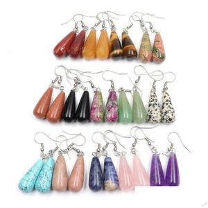 Dangle Chandelier Pedra Natural Gota de Água Brinco de Aço Inoxidável Cura Reiki Mulheres Brincos de Cristal Entrega Jóias Dhjfa