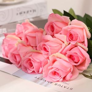 Decorative Flowers Wreaths 10PCS/lot Roses Artificial Flowers Buds Home Garden Decoration Pink White Small Real Touch Fake Rose Buds Flower Wedding Supply 231205