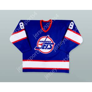 Özel Teemu Selanne 8 Winnipeg Jets Hokey Jersey Yeni Top Dikişli S-M-L-L-XL-XXL-3XL-4XL-5XL-6XL