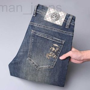 Męskie dżinsy projektant jesień i zimowe dżinsy Slim Fit Małe proste Legi Casual Pants Elastic High-end Hafted Wszechstronne męskie spodnie ID9U