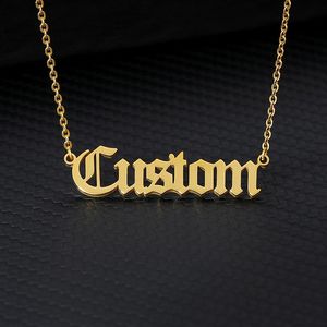 Personalized Old English Custom Name Necklaces For Women Men Gold Silver Color Stainless Steel Chain Pendant Necklace Jewelry261K