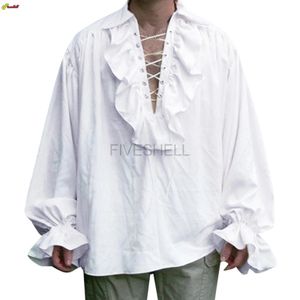Men's Casual Shirts Medieval Mens Renaissance Costume Ruffled Shirts Long Sleeve Lace Up Steampunk Pirate Shirt Cosplay Stage Costume for Women 231205
