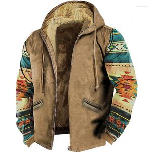 Men's Hoodies 2023 Zipper Winter Fleece Parka Coats Ethnic Tribal Graphics Jackets Sweatshirts Outerwear Hooded Zip-up Overcoat