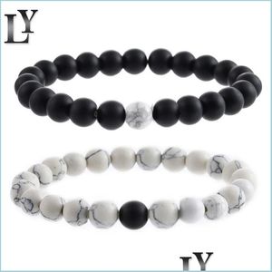 Bracelet en pierre noire mate naturelle perlée, ensemble de Couple en pin blanc, 8Mm, livraison directe d'énergie manuelle, bijoux Bracelets Dh3Fe