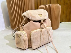 Luxury rabbit backpack designer plush backpacks casual nylon patchwork string terry school bag woman double shoulder bag fashion lovely triangle winter back pack