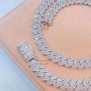 15mm Sterling Silver White Gold 15mm Baugette Moissanite Diamond Iced Out Cuban Chain for Men