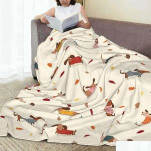 Одеяла такса в свитерах с рисунком из флиса с принтом, милое портативное мягкое одеяло для кровати, офисное одеяло, фланель для собаки 231130 Drop De Dh3Lc