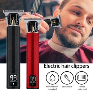 Aparador de cabelo metal vintage t9 lcd máquina de corte para homem casa original barbeiro sem fio clipper profissional barbeador 231205