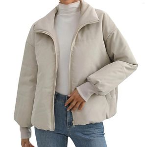 Women's Jackets Women Autumn And Winter Cotton Down Jacket Casual Fashion Coat Solid Color Loose Lapel Zipper Quilted Stand Collar