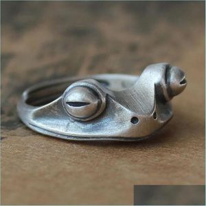 Bandringe Frosch Kröte Tier für Frauen Männer Künstlerisches Design Retro Öffnung Größenverstellbar Unisex Weiblich Statement Drop Lieferung Schmuck Ring Dhkgm