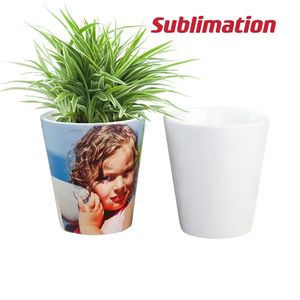 12oz Sublimation White Flower Pots Ceramic White Plant Pots with a Hole on the Bottle Heat Transfer pots for Garden