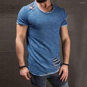 Suits męski A2027 Tryb Zomer Raped Kleding Mannen Tee Gat Effen T-shirt Slim Past O Hals Korte Mouwen Spier Casual Jersey Tops T koszule