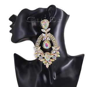 CuiEr 4 5 Gold Crystal AB Statement Earrings Drag Queen Pageant Fashion Women Jewelry for wedding bridal Rhinestones 220720201s