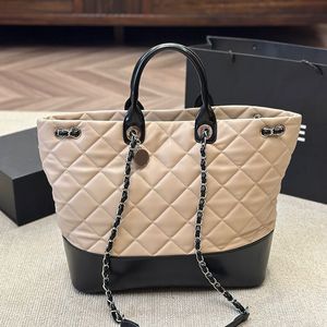 Vintage Women Designer Tote Bag with Top Handle Quilted Two-Tone Patchwork Leather/Denim Silver Coin Charm Matelasse Chain 35x32cm Large Capacity Shoulder Handbag